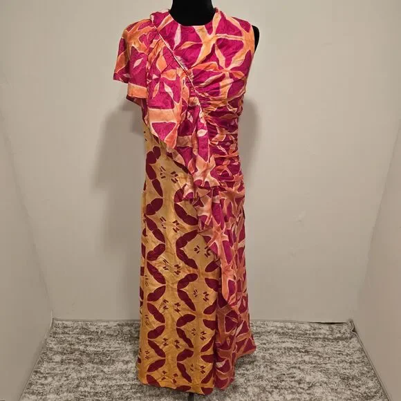 Ulla Johnson Lali Handmade 100% Silk Gown Dress Tigerlily Sz 6 One Shoulder Maxi - Picture 1 of 16